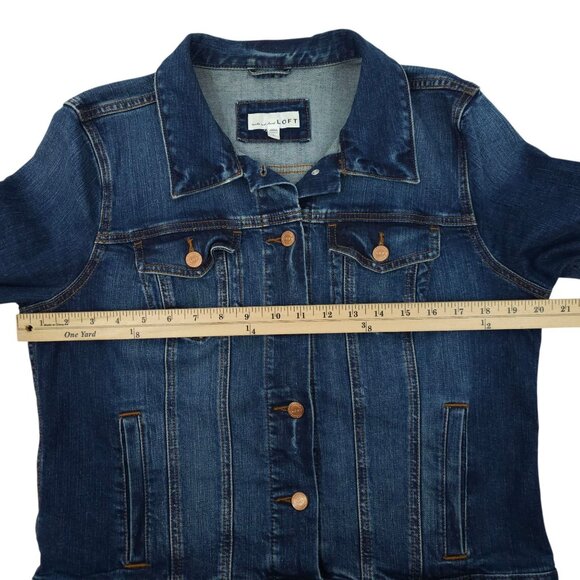 LOFT Denim Western Jacket Womens L Button Front Cropped Long Sleeve Pockets - Picture 3 of 16